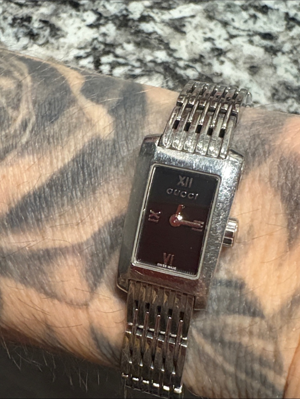 Gucci Silver-Tone Bracelet Watch with Black Dial